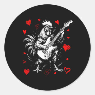 Funny Valentine Chicken Playing Guitar Rock And Ro Classic Round Sticker
