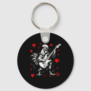 Funny Valentine Chicken Playing Guitar Rock And Ro Key Ring