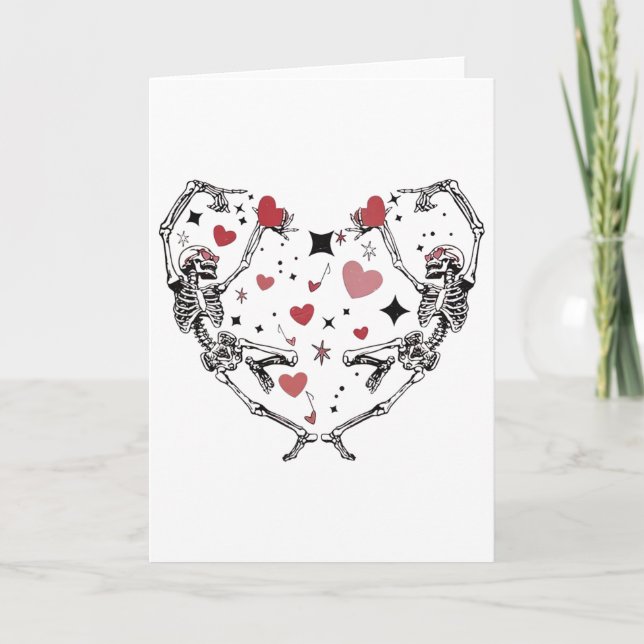 Funny Valentine Day Dancing Skeleton Heart  Card (Front)