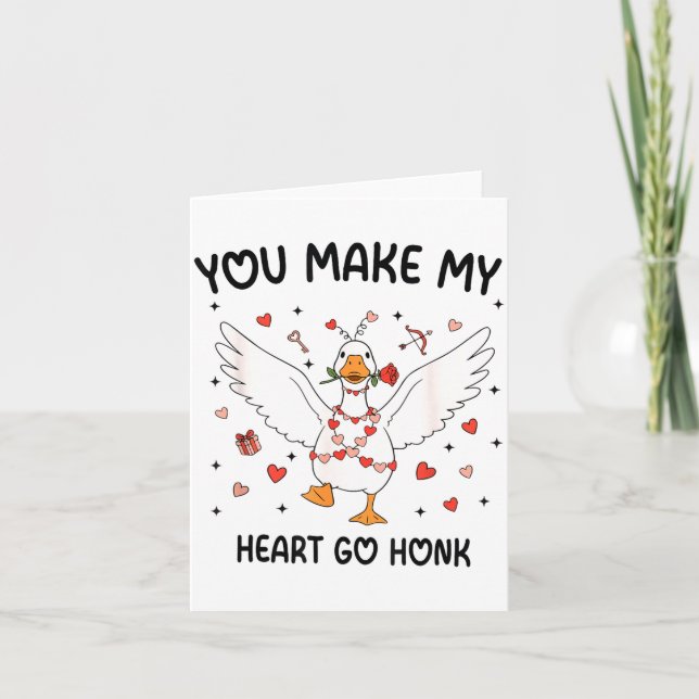 Funny Valentine Goose Coquette You Make My Heart G Card (Front)