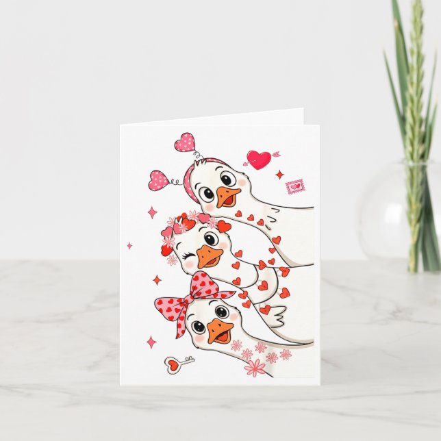 Funny Valentine Goose Nk Coquette Valentines Girls Card (Front)
