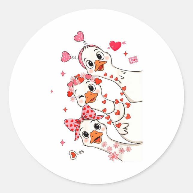 Funny Valentine Goose Nk Coquette Valentines Girls Classic Round Sticker (Front)