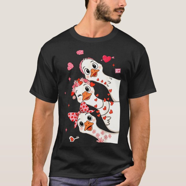 Funny Valentine Goose Nk Coquette Valentines Girls T-Shirt (Front)