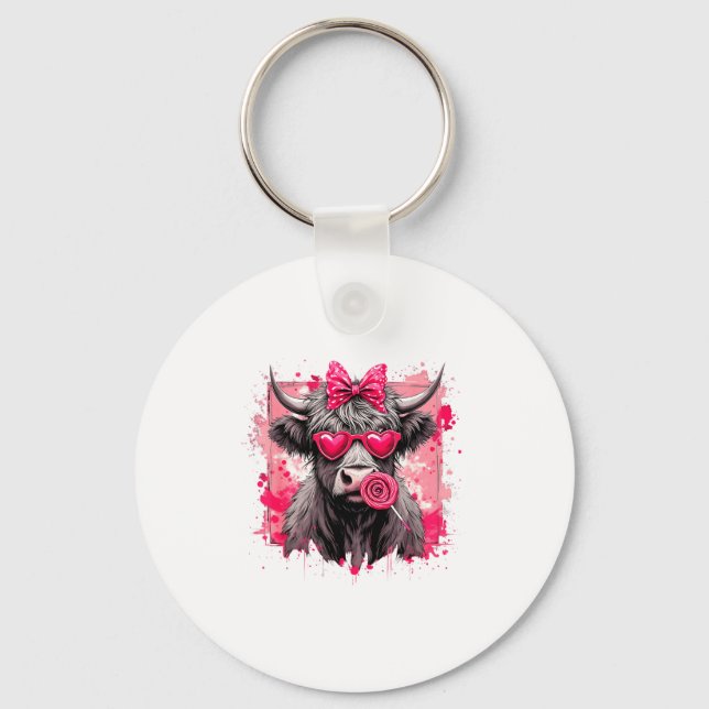 Funny Valentine Highland Cow Lollip Heart Art Nk L Key Ring (Front)
