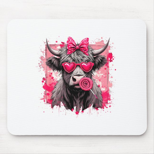 Funny Valentine Highland Cow Lollip Heart Art Nk L Mouse Pad (Front)
