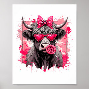 Funny Valentine Highland Cow Lollip Heart Art Nk L Poster