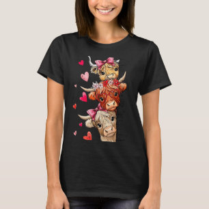 Funny Valentine Highland Cow Lover Hearts Cute Xox T-Shirt
