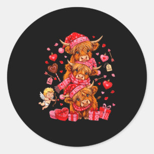 Funny Valentine Highland Cow Lover Xoxo Be Mine Cu Classic Round Sticker