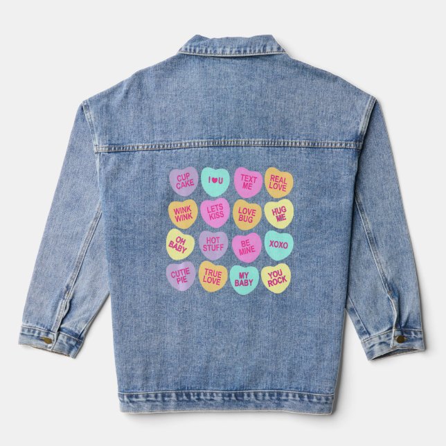 Funny Valentine S Day Candy Love Galentines  Denim Jacket (Back)