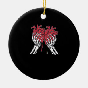 Funny Valentine Skeleton Heart Hands Classic Style Ceramic Ornament