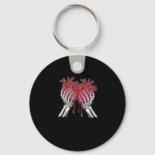 Funny Valentine Skeleton Heart Hands Classic Style Key Ring