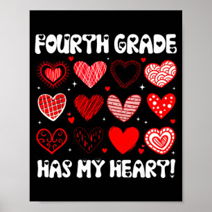 Funny Valentine Teacher Fourth Grade Has My Heart Poster