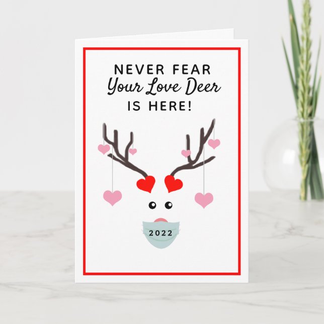 Funny Valentine's Day 2022 Love Deer Hearts  Holiday Card (Front)