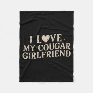 Funny Valentine's Day 2025 I Love My Cougar Girlfr Fleece Blanket