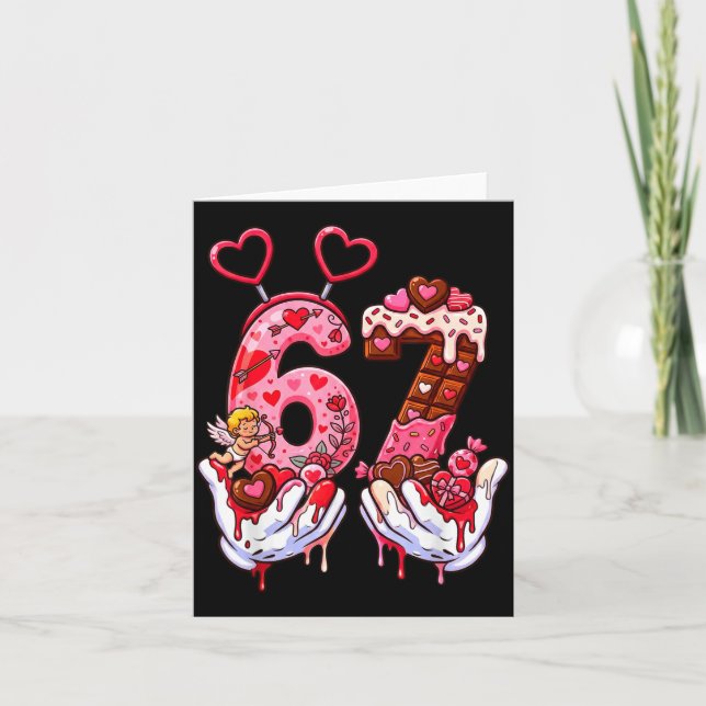 Funny Valentine's Day 67 Meme Hands Six Seven Cud  Card (Front)