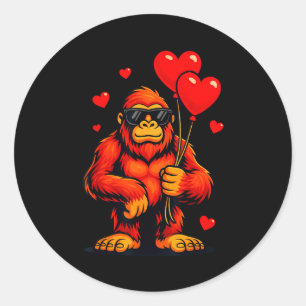 Funny Valentines Day Bigfoot Heart Balloons Sasqua Classic Round Sticker