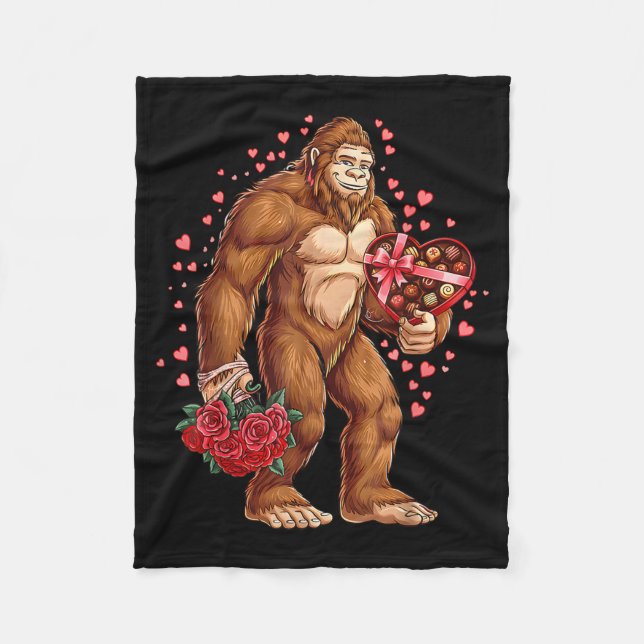 Funny Valentines Day Bigfoot Heart Love Sasquatch  Fleece Blanket (Front)