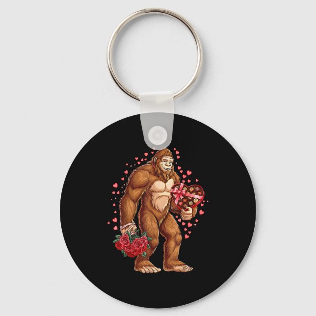 Funny Valentines Day Bigfoot Heart Love Sasquatch  Key Ring (Front)