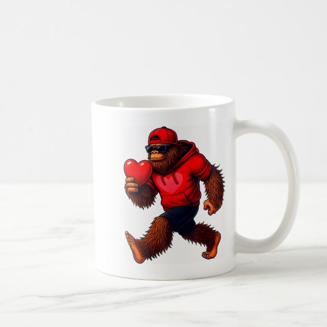 Funny Valentines Day Bigfoot Heart Sungles Sasquat Coffee Mug (Right)