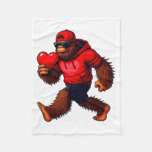 Funny Valentines Day Bigfoot Heart Sungles Sasquat Fleece Blanket