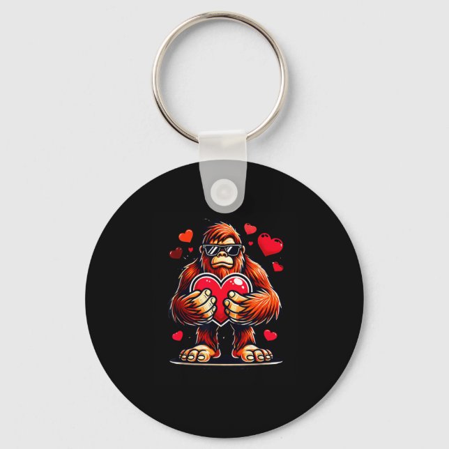 Funny Valentines Day Bigfoot Heart Sungles Sasquat Key Ring (Front)