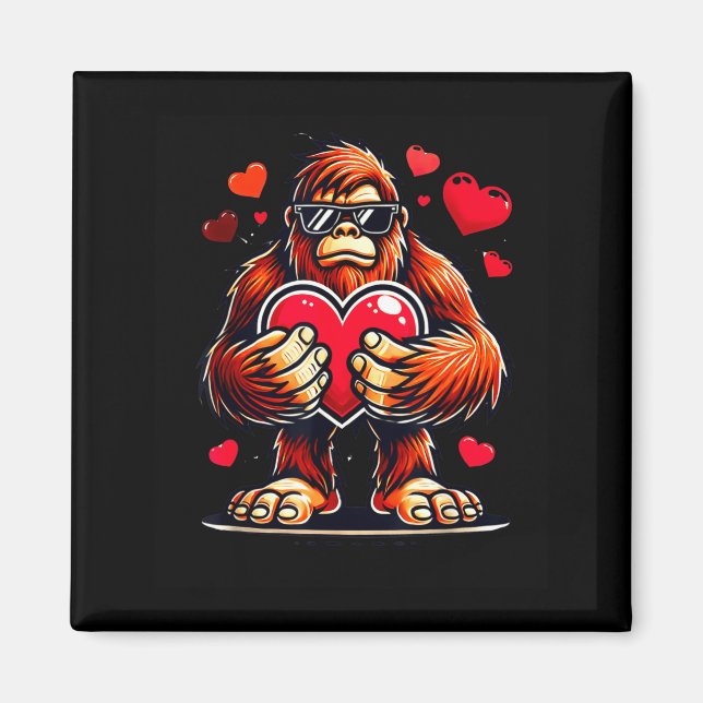 Funny Valentines Day Bigfoot Heart Sungles Sasquat Magnet (Front)