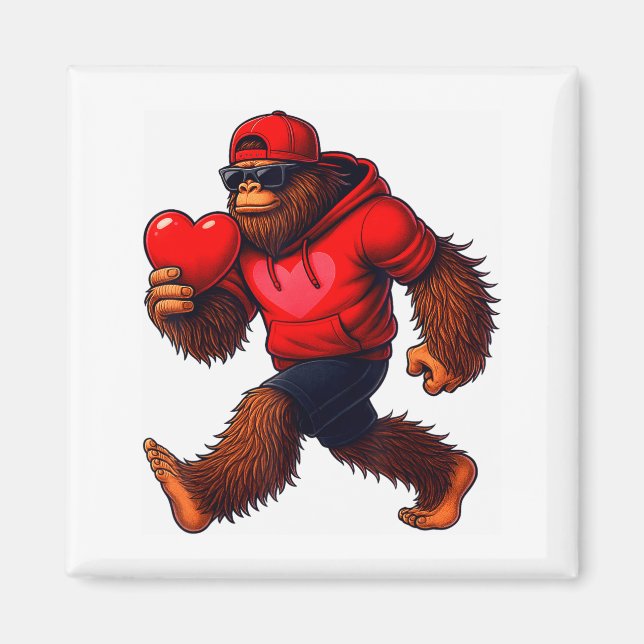 Funny Valentines Day Bigfoot Heart Sungles Sasquat Magnet (Front)