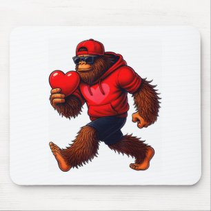 Funny Valentines Day Bigfoot Heart Sungles Sasquat Mouse Pad