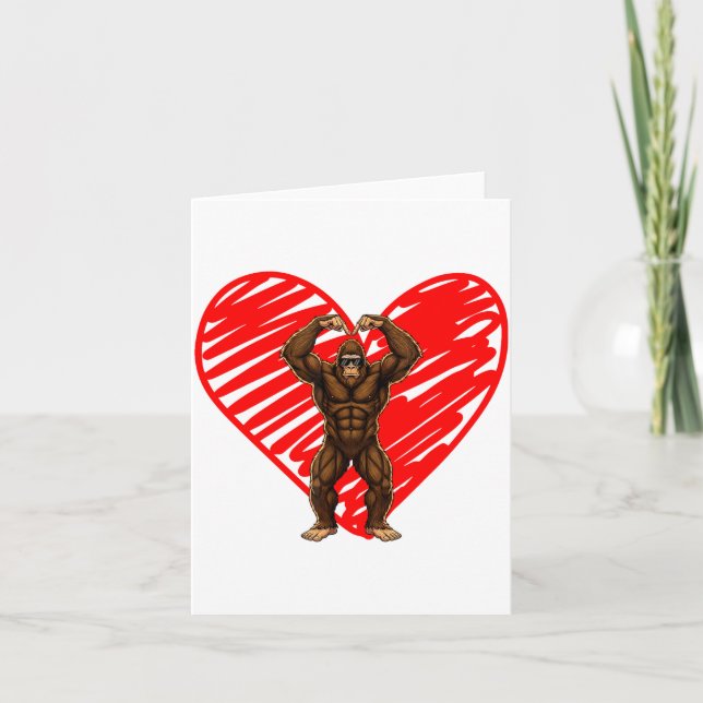 Funny Valentines Day Bigfoot Sungles In Heart Sasq Card (Front)