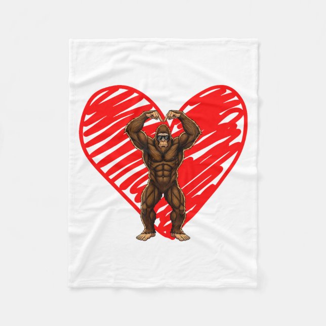 Funny Valentines Day Bigfoot Sungles In Heart Sasq Fleece Blanket (Front)