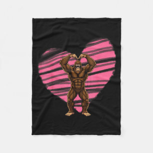 Funny Valentines Day Bigfoot Sungles In Heart Sasq Fleece Blanket