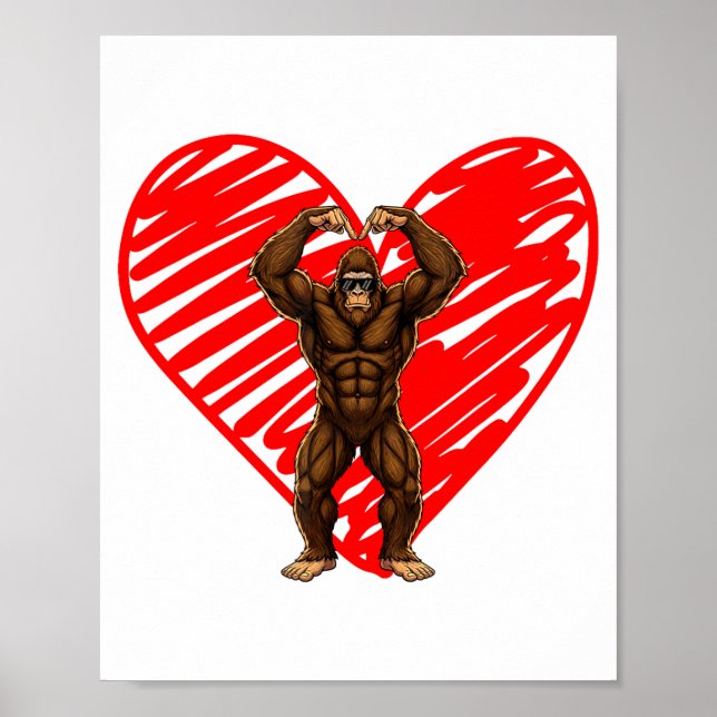 Funny Valentines Day Bigfoot Sungles In Heart Sasq Poster (Front)