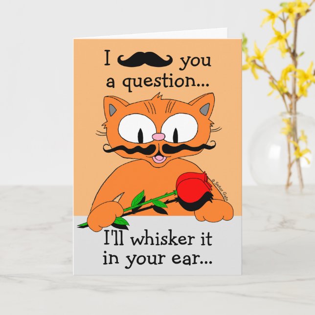 Funny Valentines Day Card Cartoon Cat (Yellow Flower)