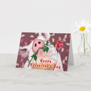 Funny Valentine's Day Card Gentleman Pig with Rose