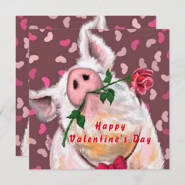 Funny Valentine's Day Card Romantic Gentleman Pig (Front/Back)