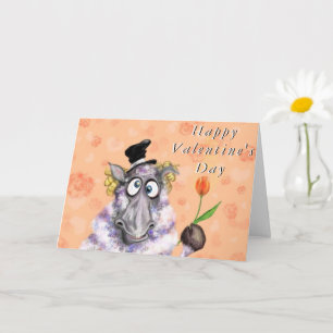 Funny Valentine's Day Card Romantic Ram with Tulip