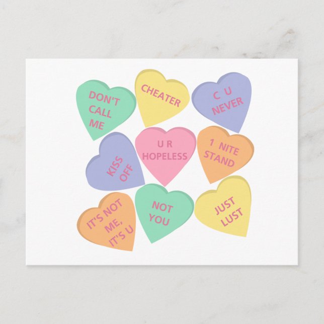 Funny Valentine's Day conversation hearts Holiday Postcard (Front)