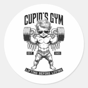 Funny Valentines Day Cupids Gym Love Fitness Worko Classic Round Sticker