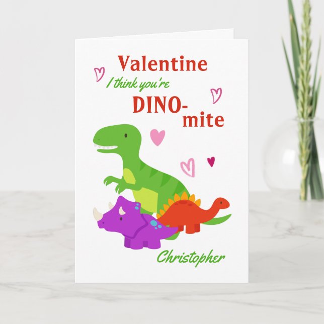 Funny Valentine's Day Dino-mite Dinosaur Card (Front)