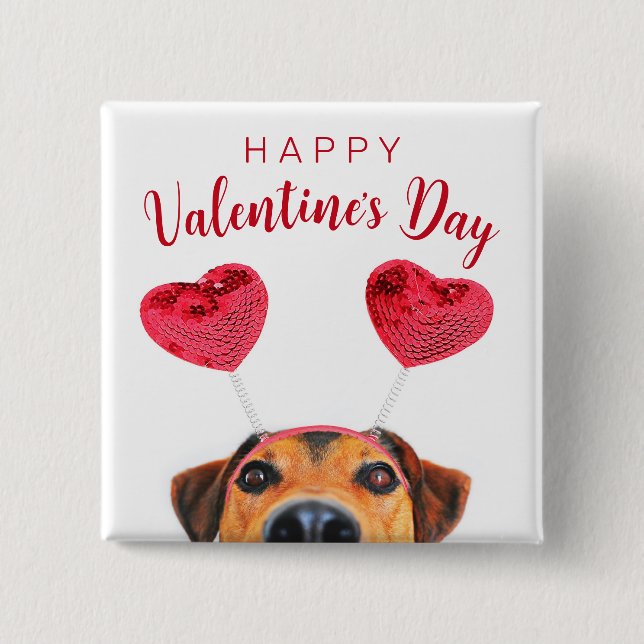 Funny Valentine's Day Dog Cute Heart Headband 15 Cm Square Badge (Front)