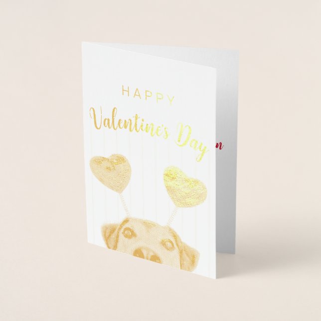 Funny Valentine's Day Dog Cute Heart Headband Foil Card (Front)