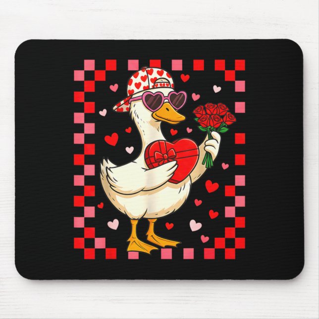 Funny Valentines Day Duck Heart Valentine Cud Kids Mouse Pad (Front)