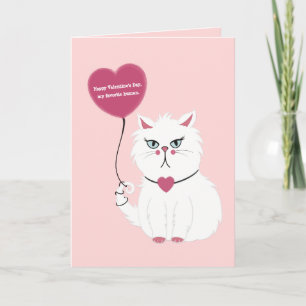 Funny Valentine's Day Grumpy White Cat Flat Card
