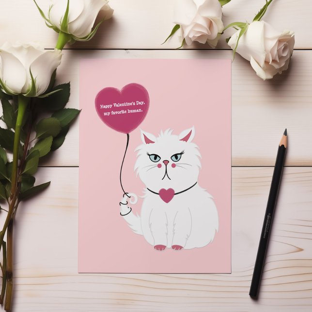 Funny Valentine's Day Grumpy White Cat Flat Card (Creator Uploaded)