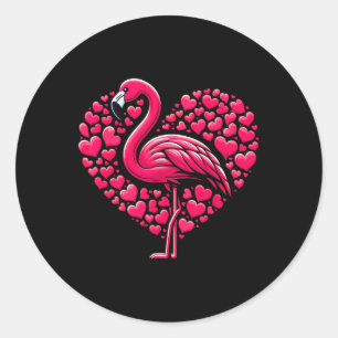 Funny Valentines Day Heart Flamingo Pink Women Gir Classic Round Sticker