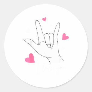Funny Valentines Day Heart I Love You Hand Sign La Classic Round Sticker