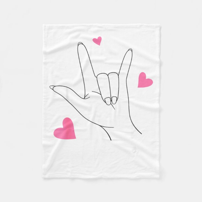 Funny Valentines Day Heart I Love You Hand Sign La Fleece Blanket (Front)