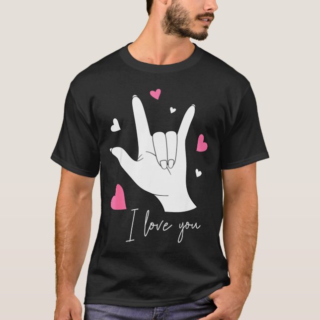 Funny Valentines Day Heart I Love You Hand Sign La T-Shirt (Front)
