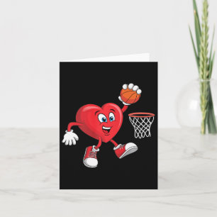 Funny Valentines Day Heart Playing Basketball Boys Card