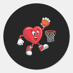 Funny Valentines Day Heart Playing Basketball Boys Classic Round Sticker